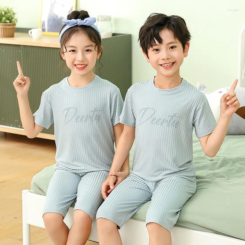 2Pcs Cotton Kids Pajamas Sets Short Sleeved Summer Sleepwear for Boys and Girls