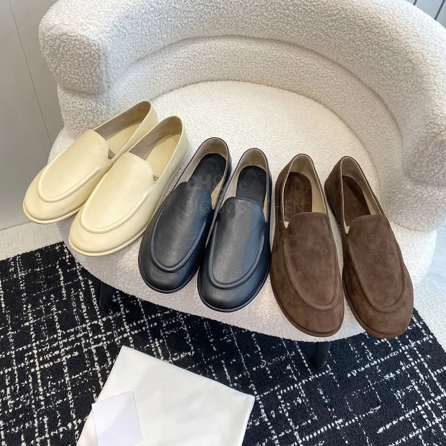 the row loafers Simple classic Real leather Round toes Flat dress shoes Walking Office Casual flats shoes Designer shoes Brown black beige white With box