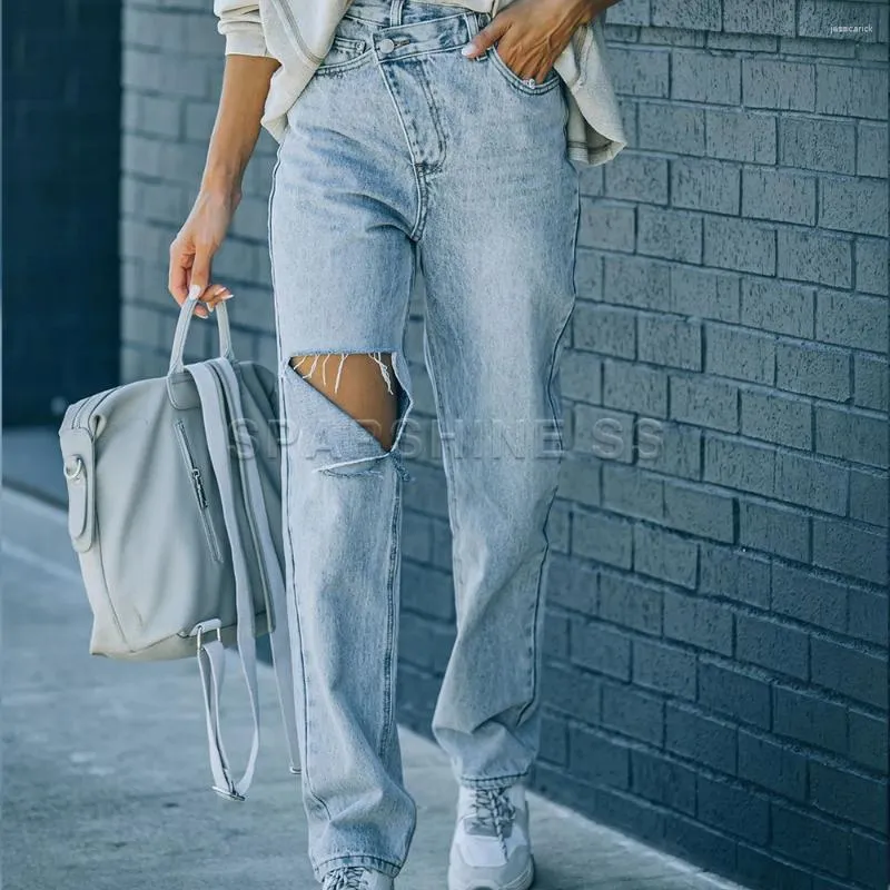 Jeans de mujer Retro desgastados para ropa de calle Pantalones sueltos  casuales Mujeres Pierna recta Moda y de moda