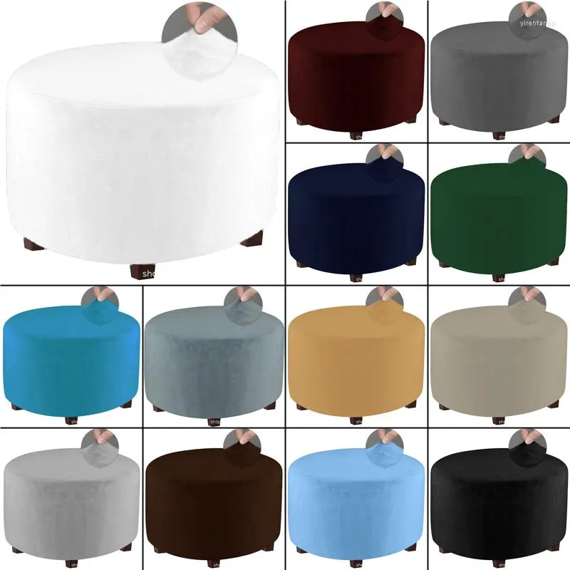 Stol täcker rund ottomansk täckning förtjockar sammet fotstöd all-inclusive pall fodral fotpall slipcover för vardagsrum sovrummet