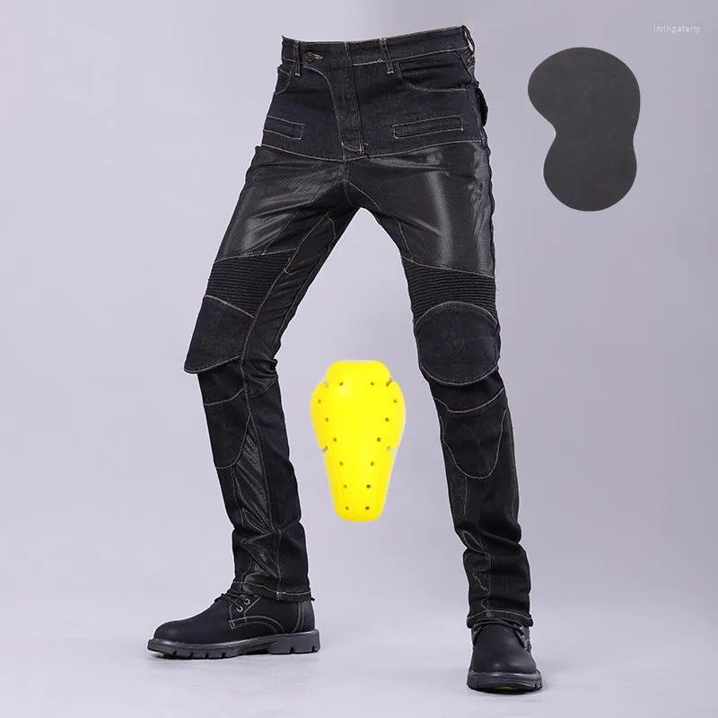 Men's Jeans Winter Riding Moto Protective Long Trousers Motorcycle Anti-fall Pants Elastic Slim Breathable