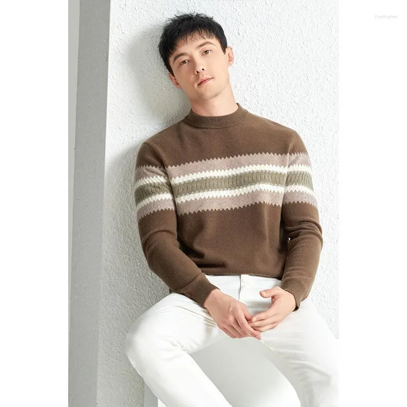 Men's Sweaters Pure Cashmere Wool Jumpers Autumn & Winter Fashion Stripes Sweater Pullover Sheep Clothes Long Sleeve Knitwear