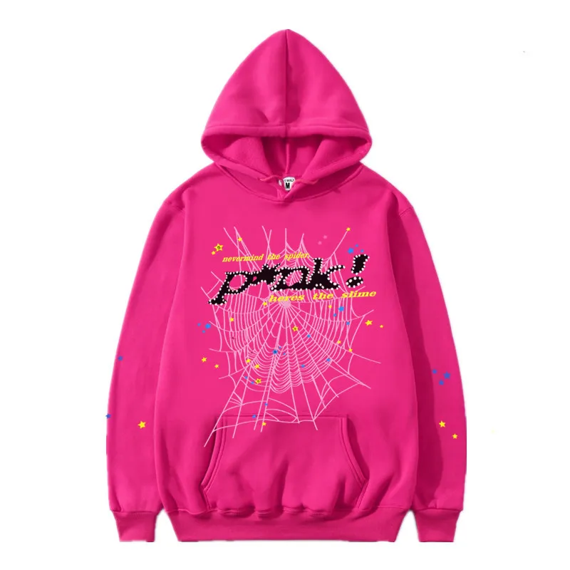 Men s Hooded Designer High Foam Sweatshirt Autumn Print Embroidery Spider Web Graphic Pink Pullover AB XL