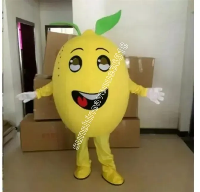 Halloween Yellow Lemon Mascot Costume Högkvalitativ tecknad temakaraktär Karnival Vuxna storlek Julfödelsedagsfest Fancy Dräkt