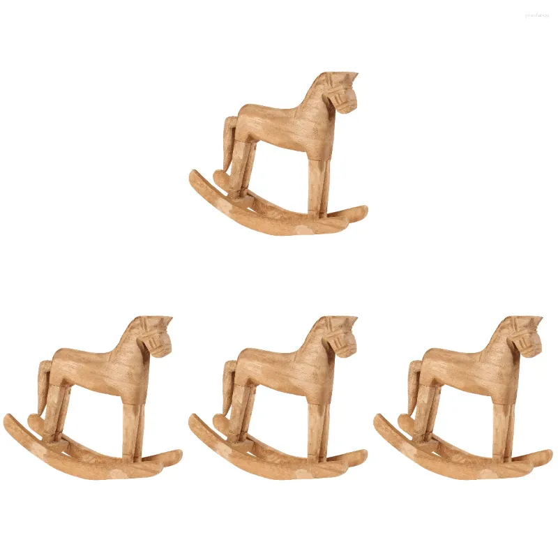 Decorative Figurines 4x Kids Rocking Horse Decor Table Toddler Wood For Toddlers