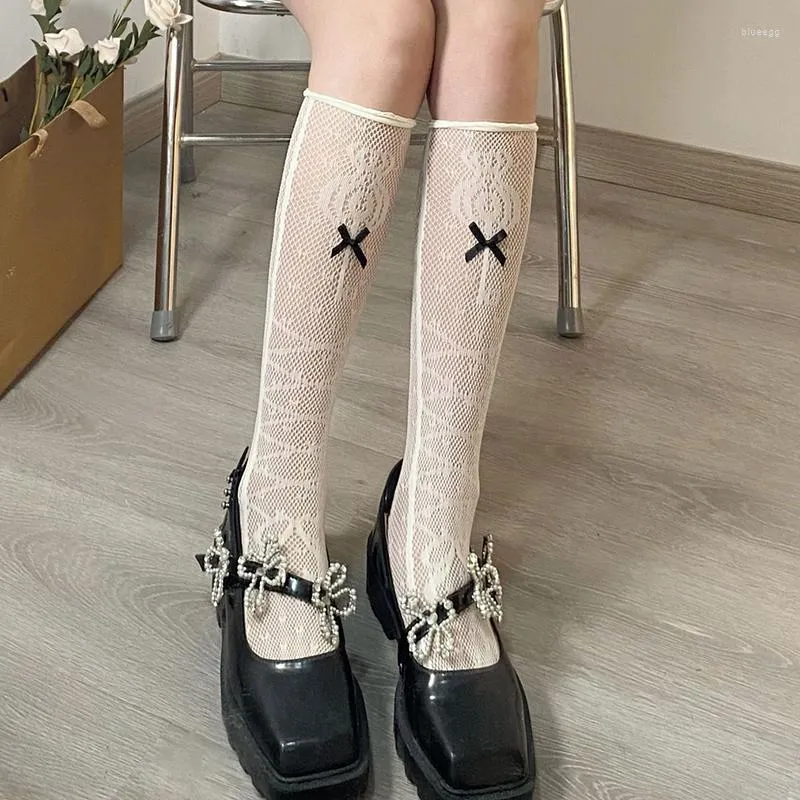 Женские носки в стиле Лолита, длинные сетчатые женские чулки до колена JK, тонкие ажурные чулки, женские ноги, Calcetine Medias, 2023