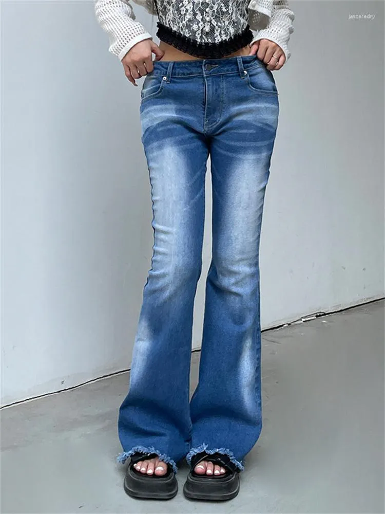 Jeans da donna 2023 Moda aderente Casual a vita alta Pantaloni svasati elasticizzati alla moda Pantaloni anni '90 Abiti vintage Stile Y2k Emo