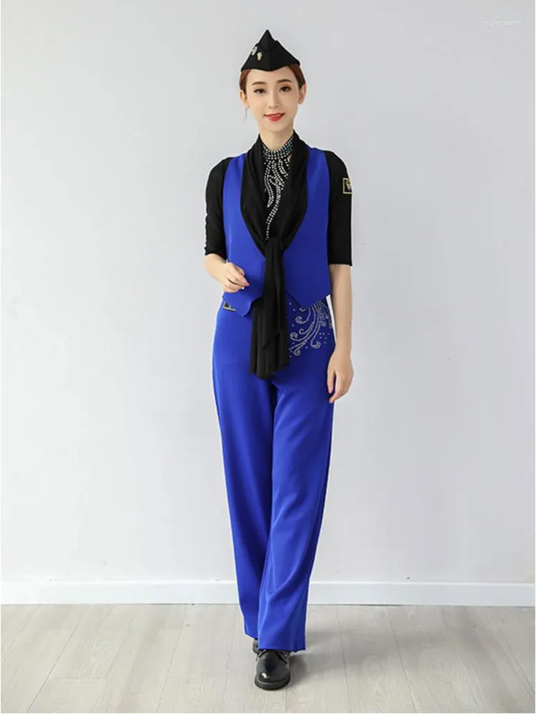 Stage Wear Elegant Ballroom Standard Sleeveless Vest Women Modern Dance Short Figure Skating Latin Girls Rhinestones Korean Style Pants 6XL