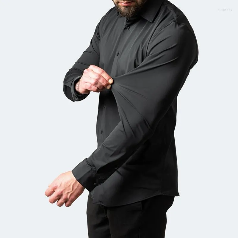 Camicie da uomo camicie elastiche vintage per uomo top busas di colore solido camisas de hombre chimise homme ropa business