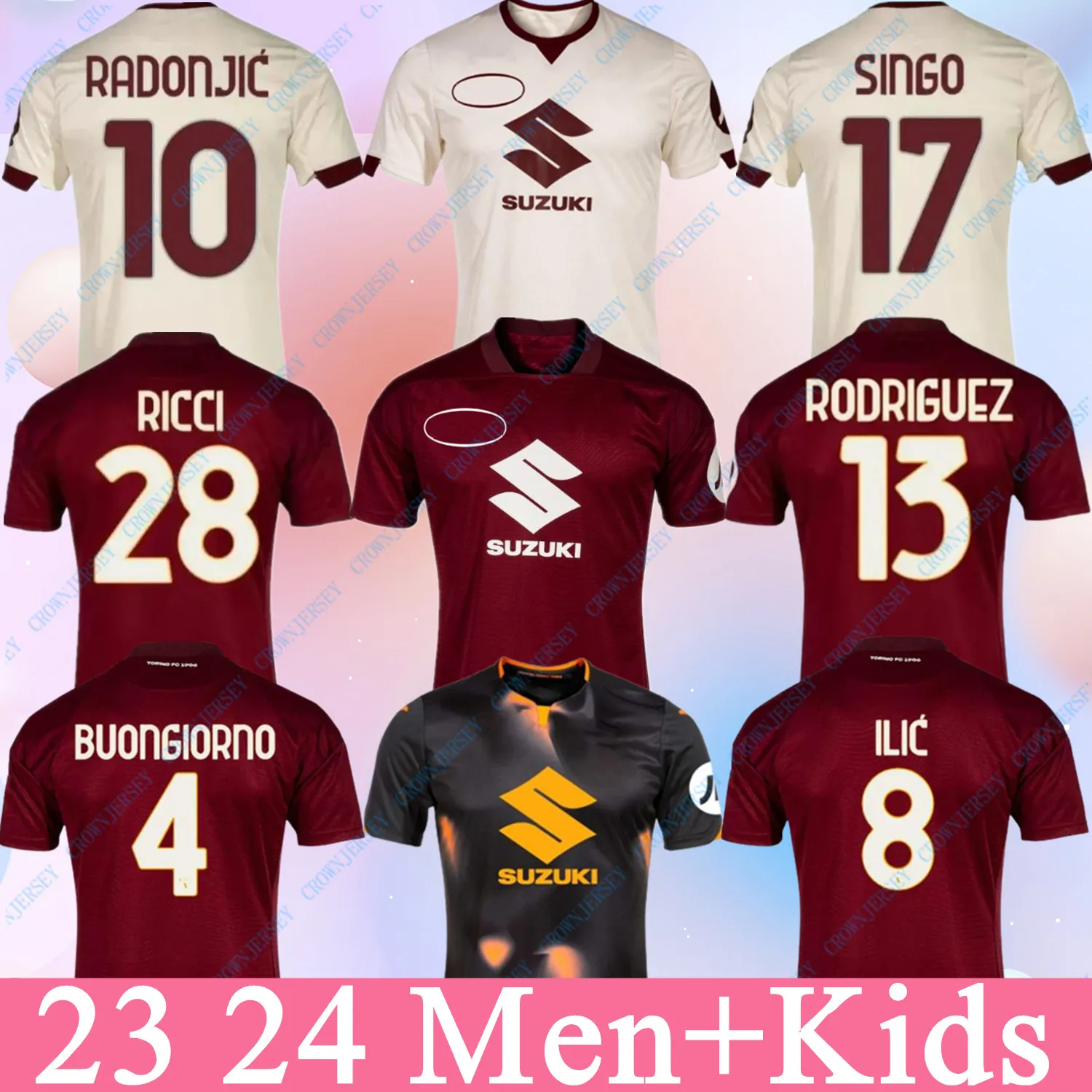 23 24 Torino FC RICCI Mens Soccer Jerseys SINGO T. SANABRIA ILIC PELLEGRI ZIMA BUONGIORNO Home Limited Edition Football Shirts