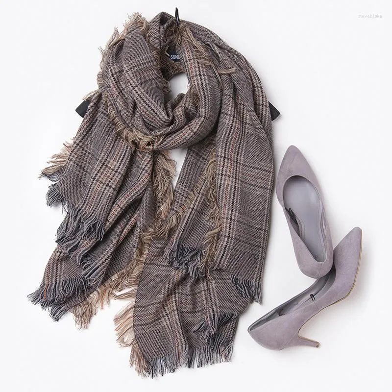 Scarves Women Winter British Style Tartan Plaid Wool Scarf Female Warm Soft Cashmere Pashmina Shawl Wraps Bufandas 2023