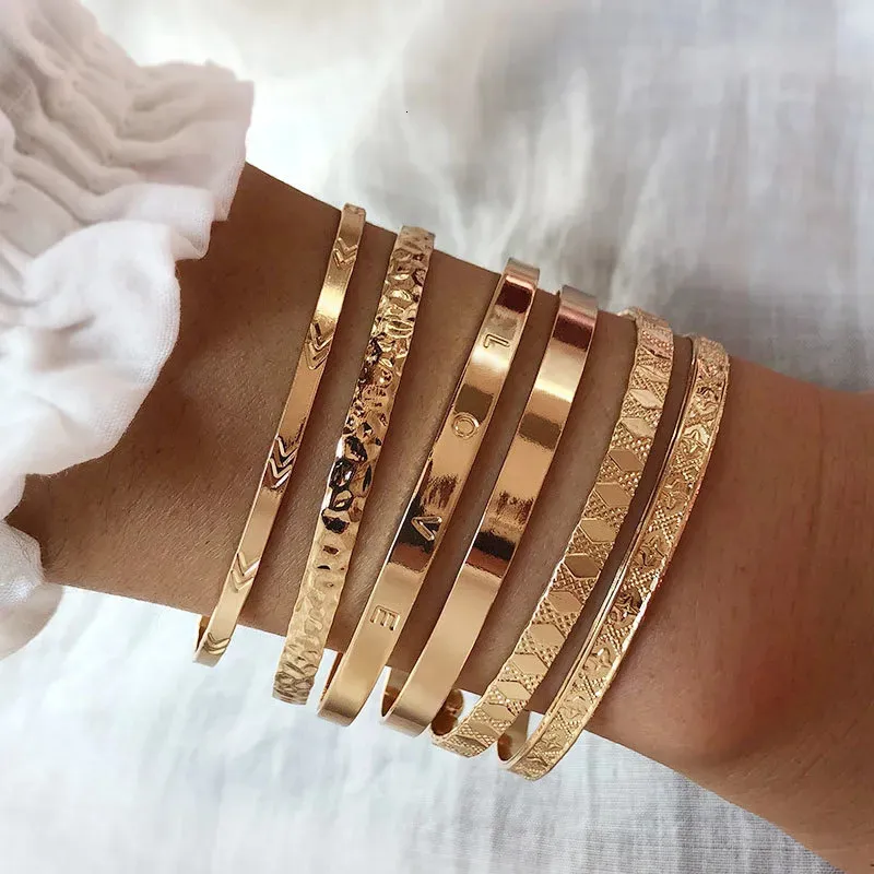 Armreif 6PCS Set Boho Gold Farbe Manschette Armreifen Mode Armband Liebe Pulseiras Feminina Schmuck Charme Frauen Geschenke 230928