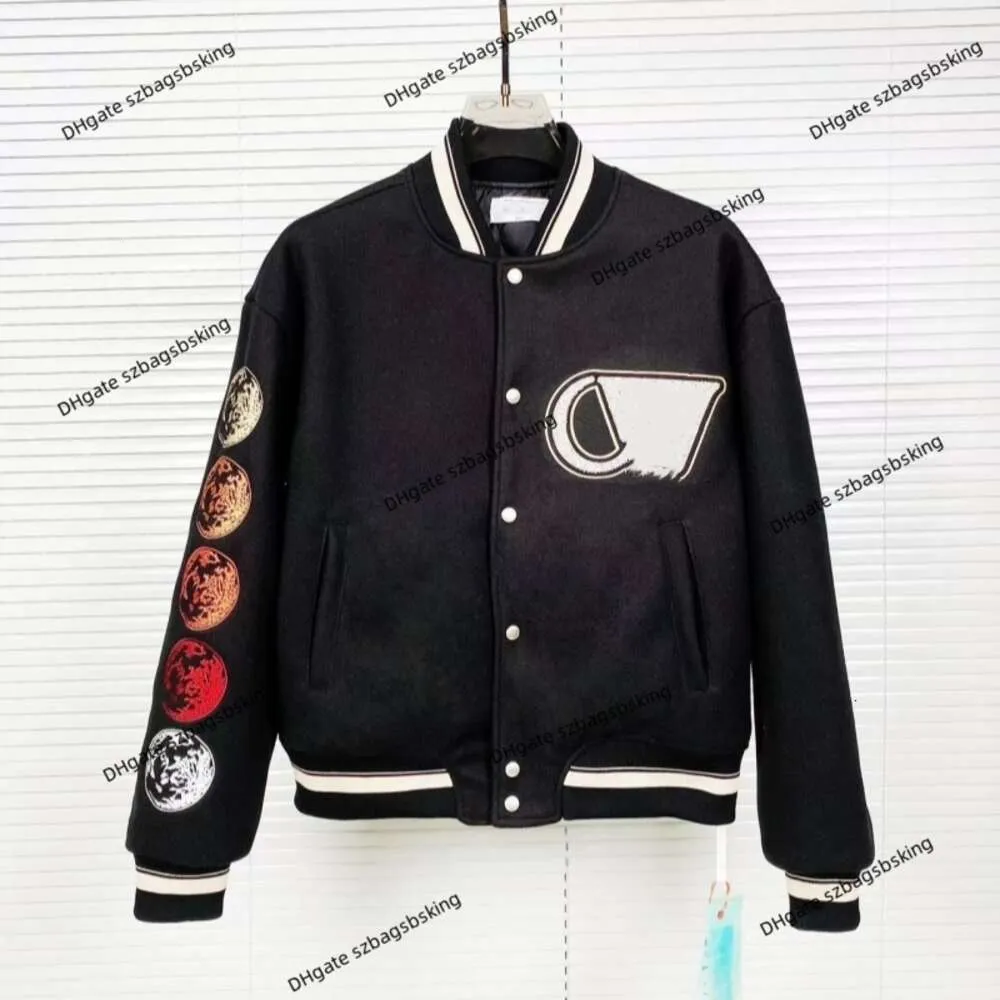 High version mens jacket off brand White coat 2023 Autumn/Winter new OW embroidery hot diamond filled down cotton jacket baseball uniform neutral