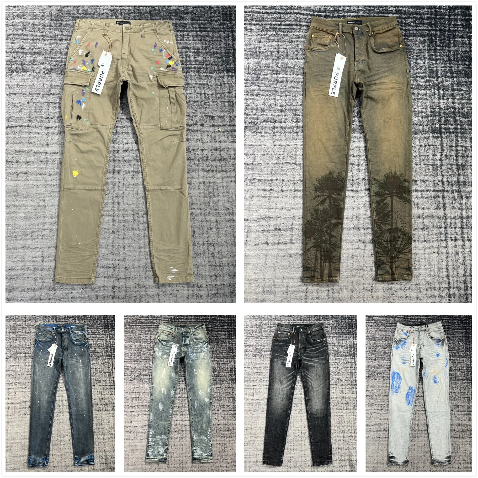 Herren-Jeans, lila Designer-Herrenjeans, Wanderhose, zerrissen, Hip-Hop, High-Street-Modemarke, Vaqueros Para Hombre, Motorrad-Stickerei, Close