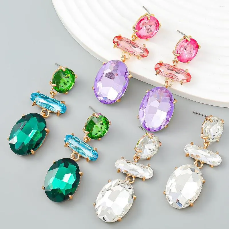 Kolczyki Dangle White zielone fioletowe błyszczące kryształy kobiety w przyjęciu na przyjęcie na przyjęciu biżuterii