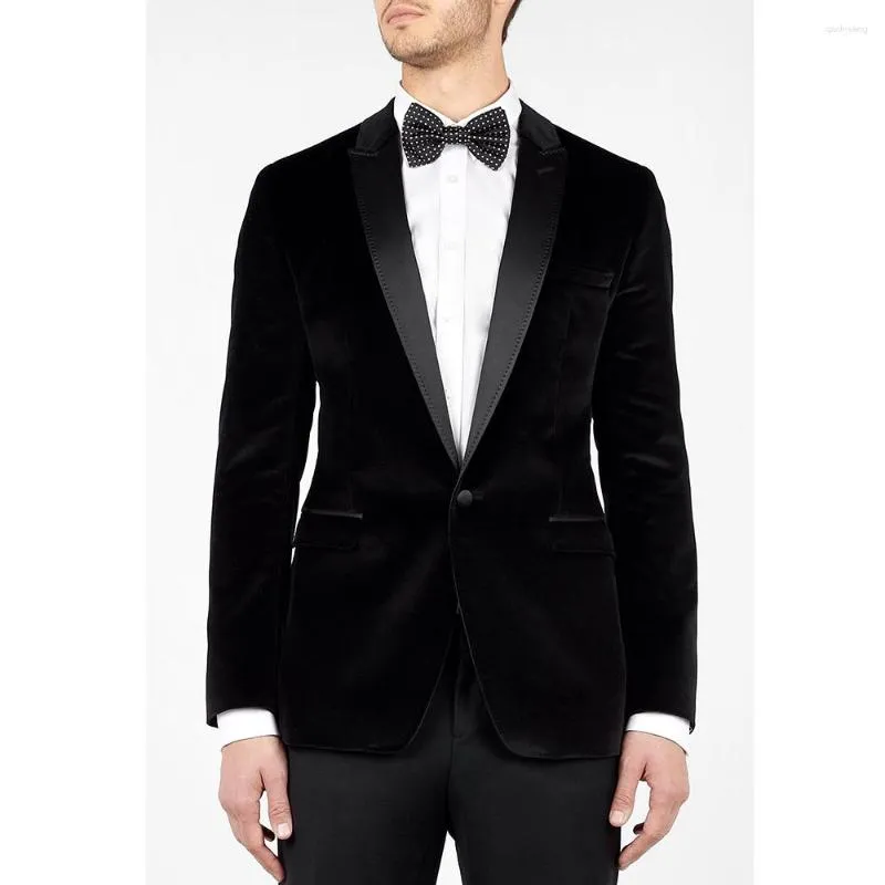 Costumes pour hommes Velvet Black Blazer pour hommes 2023 Tenues Single Breasted Peaked Revers Deux pièces Veste Pantalon Costume Hombres Slim Fit