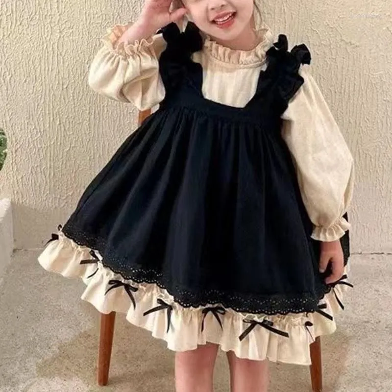 Robes De fille Printemps Automne Bowknot Harajuku Kawaii Filles Robe De Soirée Doux Patchwork Enfants Princesse À Manches Longues Mignon Robes De Fiesta