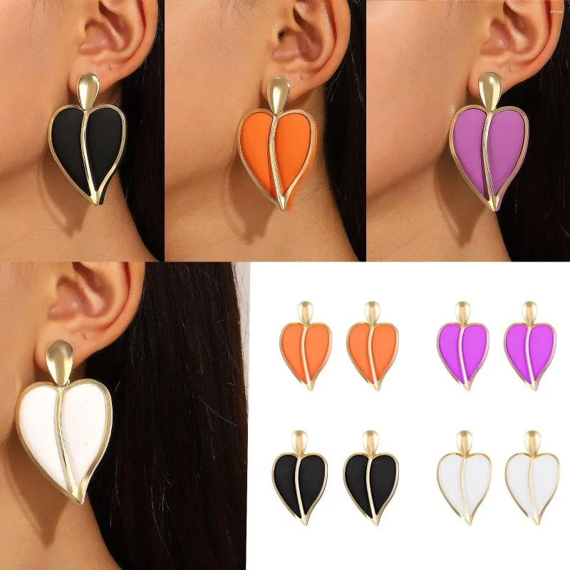 Hoop Earrings Fashion Retro Personality Exaggerated Color Spray Paint Love Clip On For Women Pearl Small