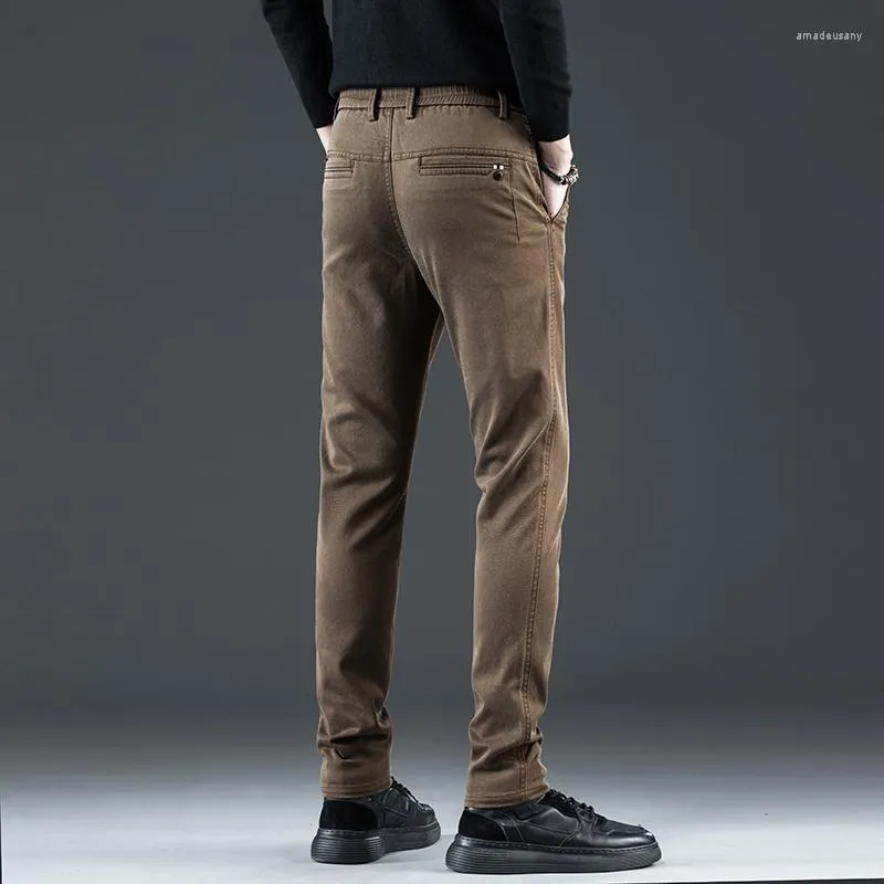 Herrbyxor 2023 Autumn Winter Lyocell Thick Business Slim Fit Korea Work Cargo Casual Trousers Mane Brand Plus Size 28-38