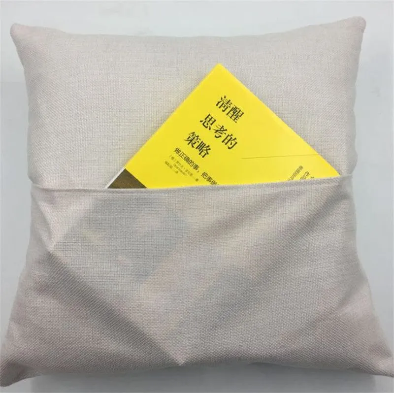 Sublimation Blank Pillow Case 40*40cm Solid Color Book Pocket Pillow Cover Personalized Beige White Polyester Linen Cushion Cover Home Suppl