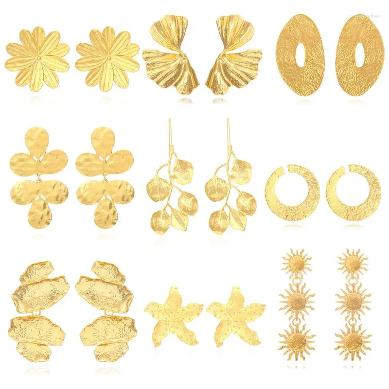 Baumelnde Ohrringe AOMU Geometrisch Unregelmäßiger Tropfen Für Frauen Einzigartiges Design Übertriebene Goldfarbe Blumen Blätter Metallschmuck