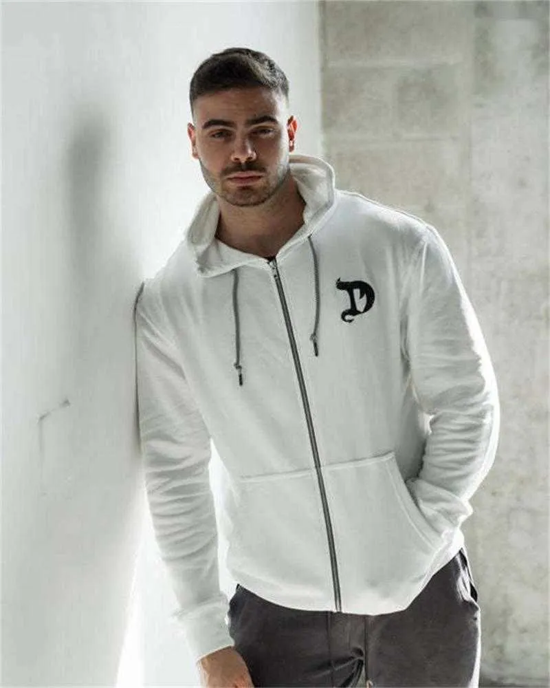 Men's Hoodies & Sweatshirts Men's Hoodies Autumn Winter Zipper Men Fashion Sweatshirts Zip Cardigan Coats Running Fitness Gym Coat With Hood Pockets Black White