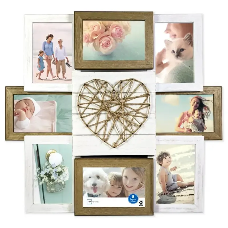 Frames 8Opening String Heart Rustic Wood Collage Picture Frame Classeur pocards kpop Wall decororation frame Pocard bind 230928