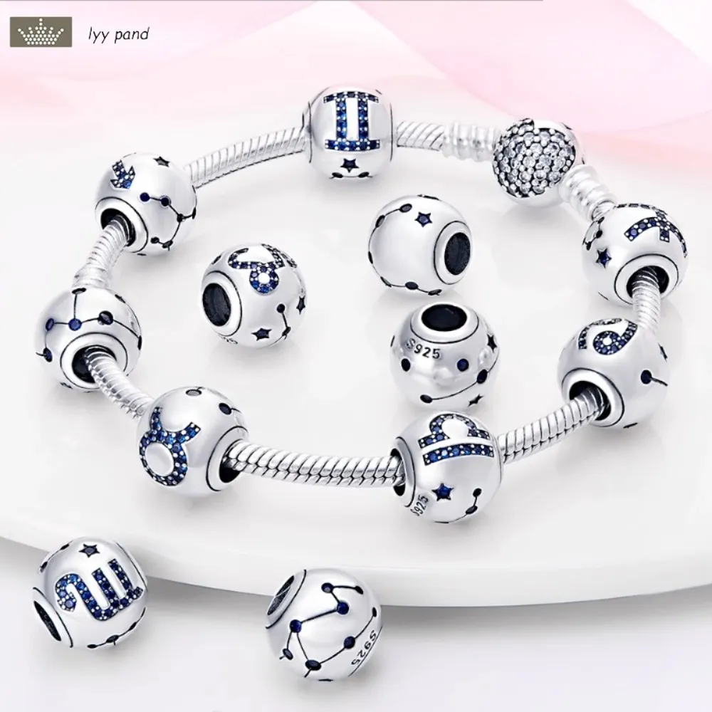 925 Sterling Silber Charms für die Schmuckherstellung für Frauen Perlen Neue Zwölf Sternbilder Perlen Original