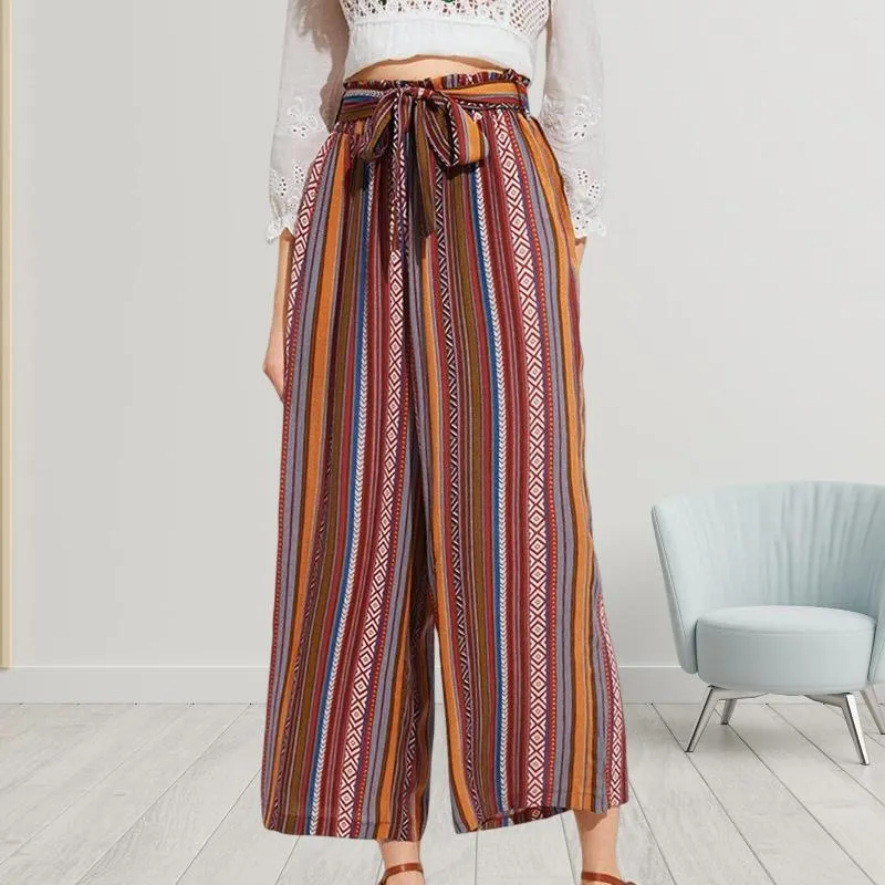 Black White Vertical Striped Wide Leg Pants Women 2023 Elastic