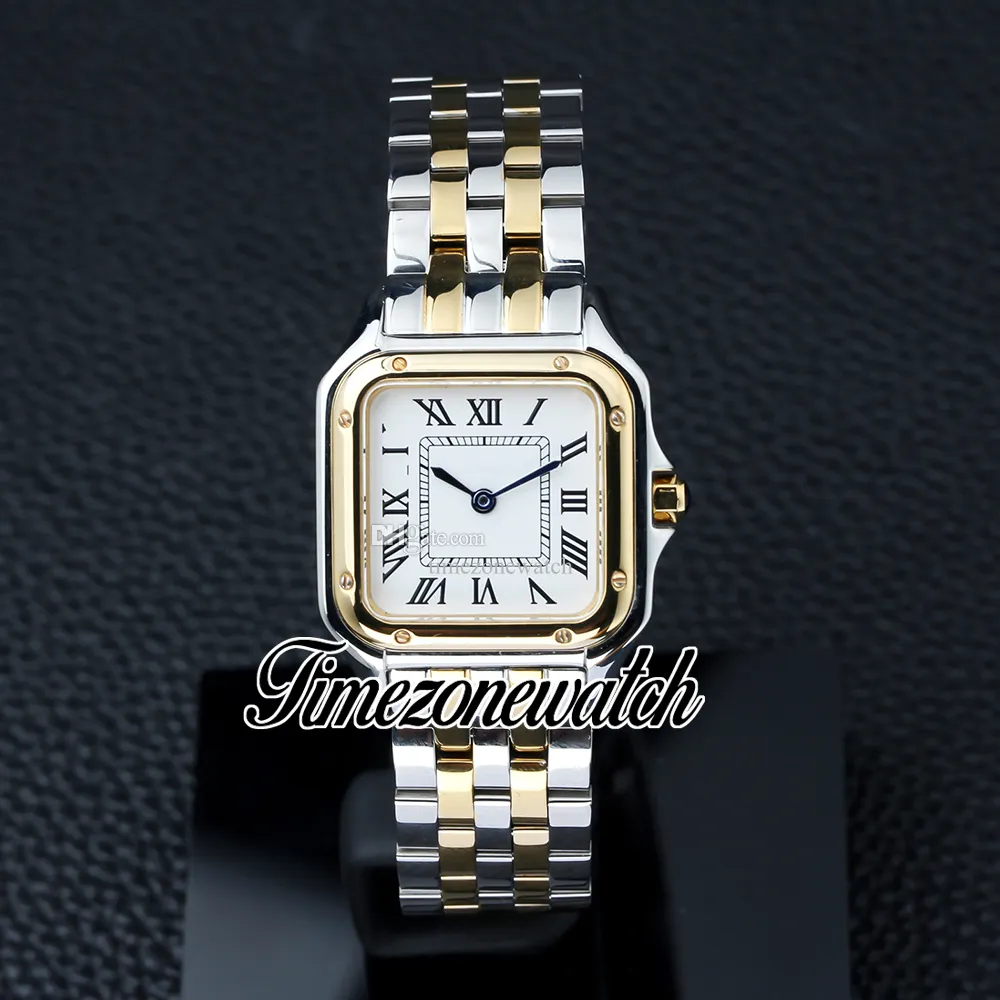 New 27mm Small Panthere de W2PN0007 Swiss Quartz Womens Watch White Dial Two Tone 18k Yellow Gold Steel Bracelet Fashion Ladies Watches Timezonewatch Z01c