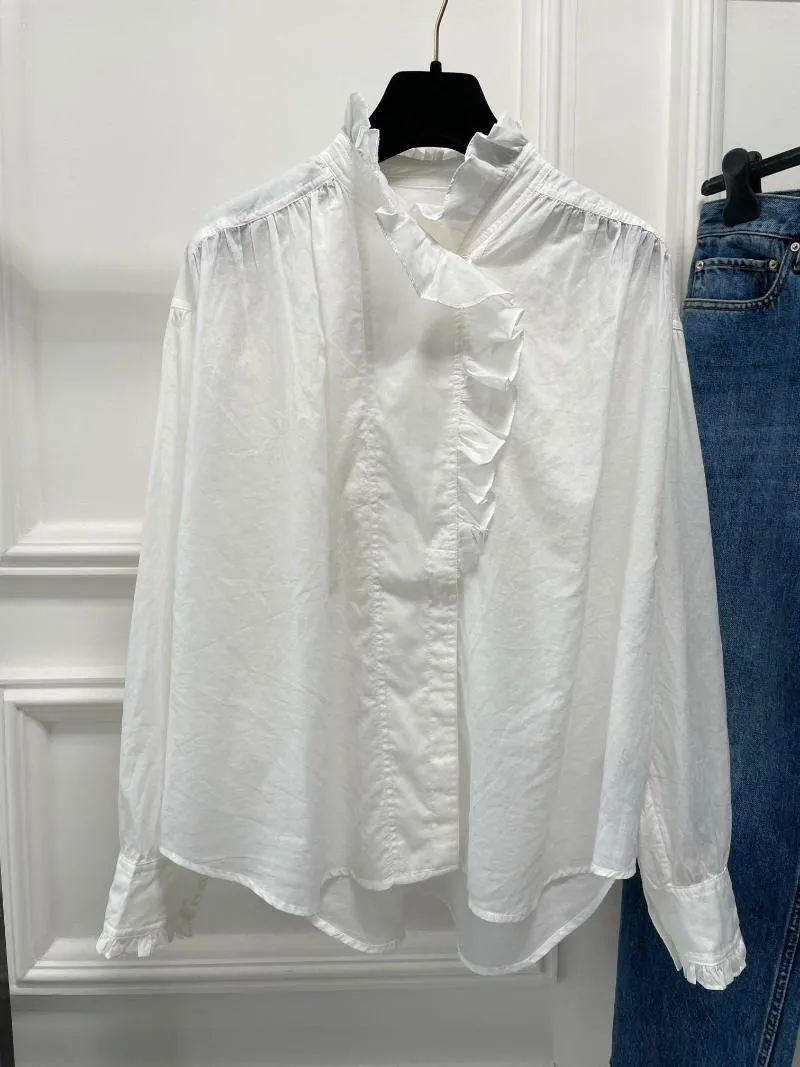 Camisas casuais masculinas moda babados camisa de algodão branco primavera e verão 2023