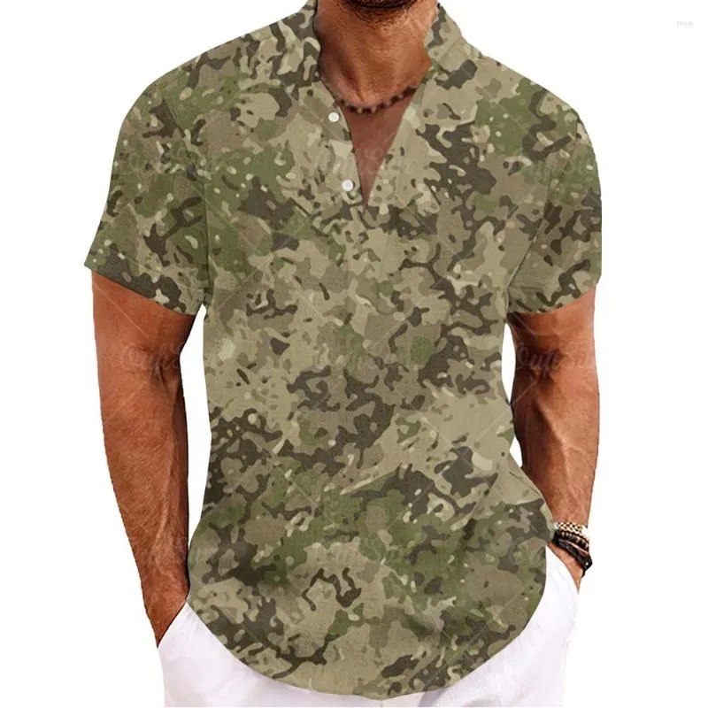 Mäns avslappnade skjortor vamouflage Henley skjorta för herr t-shirt veteraner kläder överdimensionerade korta ärm toppar hawaiian fashionabla manliga tees