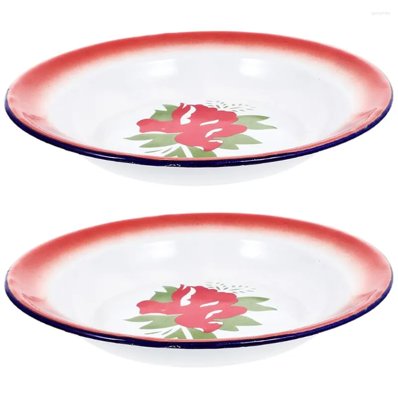 Dinnerware Sets Enamel Plates Retro Style Fruits Trays Decorative Dishes Serving Thicken Vintage