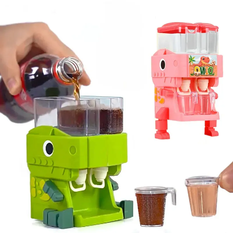 Kitchens Play Food Children Dinosaur Dual Water Dispenser Toy with Cute Pink Blue Cold Warm Juice Drinking Fountain Simulation Kitchen Toys 230928