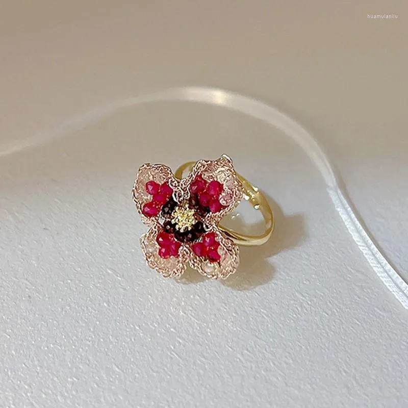 Anneaux de cluster Feehow romantique rouge dégradé artificiel cristal fleur en forme de boucles d'oreilles pour femmes 2023 design soirée accessoires de fête