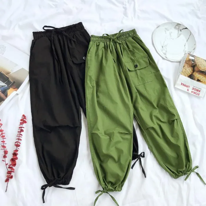 Women's Pants Green Harem Pockets Joggers Female Ankle Tied Cargo Pant Track Sweatpants Casual Long Trousers Streetwear Pantalon