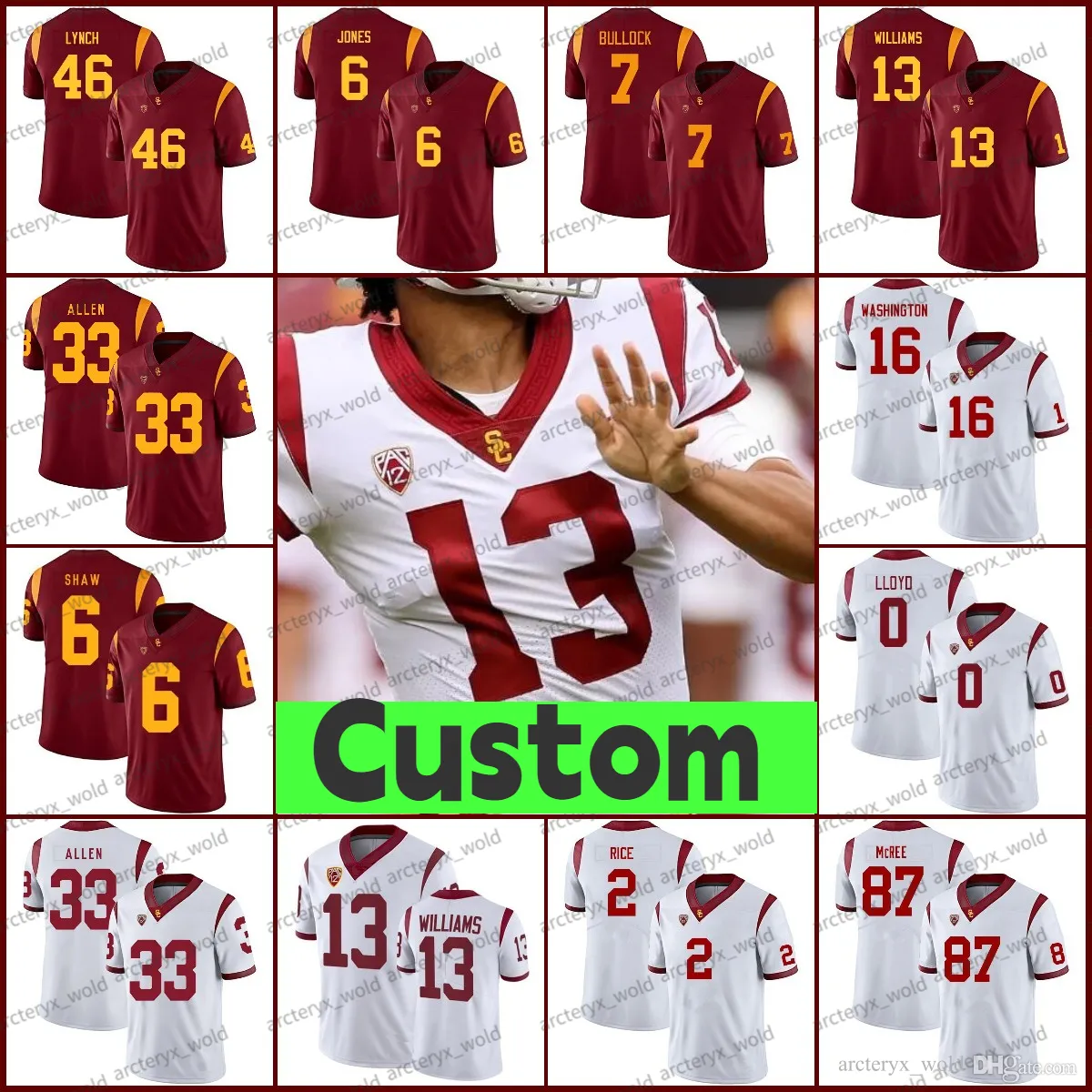 USC Trojan 13 Caleb Williams College Football Jersey 5 Reggie Bush 43 Troy Polamalu 33 Marcus Allen 32 OJ Simpson Classic Custom Men Kids