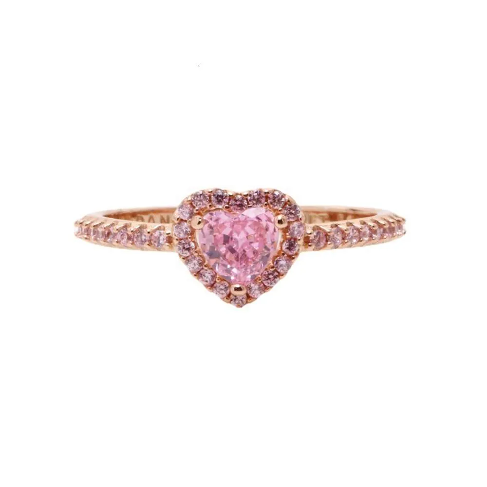 Rings Pandorara Designer Luxury Fashion Women White Copper Noble Heart Ring New Heart Diamond Rose Gold Pink Diamond Ring Female Gift