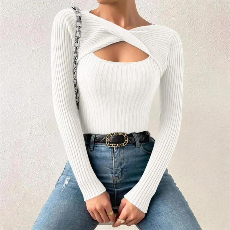 Chandails pour femmes 2023 automne et hiver mode évider Slim Fit pull pull couleur unie polyvalent bas tricoté