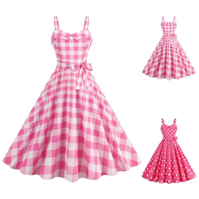 Vestidos casuais feminino rockabilly vestido sem mangas vintage cinto cocktail retro balanço uma linha verão bonito longo para mulheres