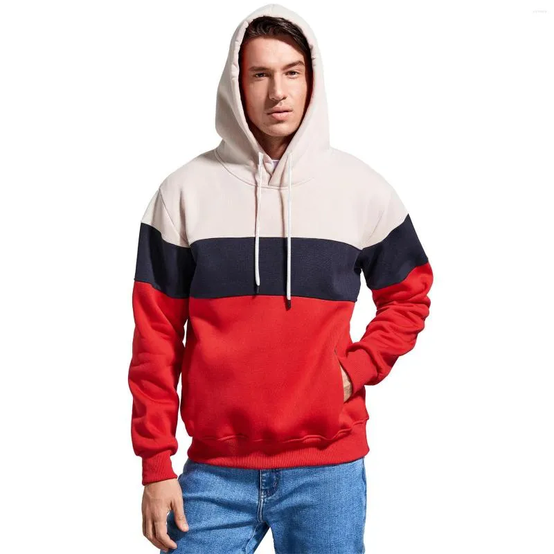 Trending Mens Fleece Color Block Hoodie With Splicing For Autumn