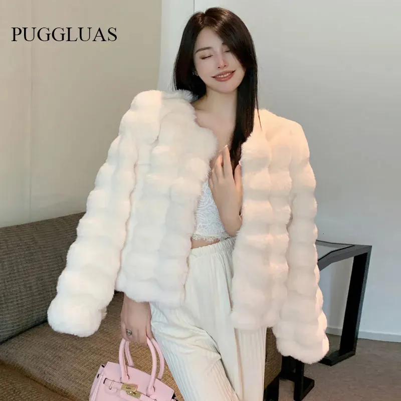 Womens Fur Faux Winter Fashion Coat Women Korea Warm Feather Coats Cardigan Short Outtercoat Lady Party Elegant Outfits 230928