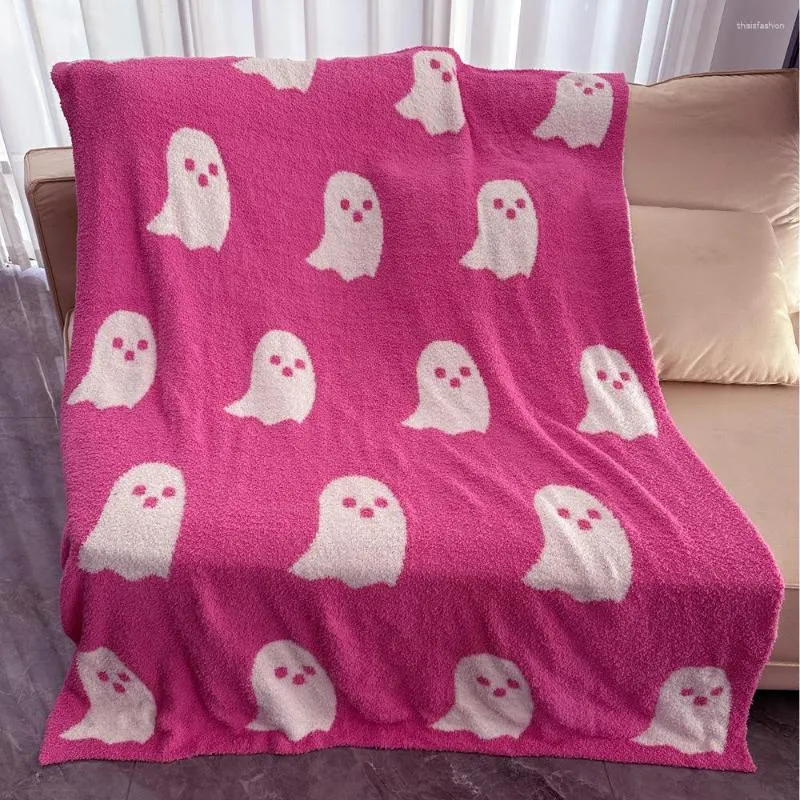 Coperte Coperta in pile spesso fantasma Coperta a due lati rosa invernale morbida e calda per divano letto Decorazioni per Halloween da viaggio