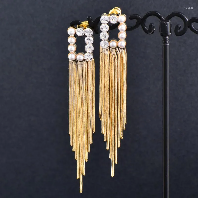 Dangle Earrings LEEKER Vintage Pearl Cubic Zirconia Love Heart Tassel For Women Wedding Accessories Fashion Jewelry 164 LK6