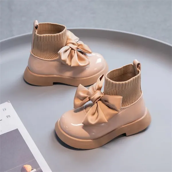 Jesienne nowe buty dla dzieci dziewczyna słodka łuk i bawełniane buty dziecięce moda latająca dzianinowe skarpetki i buty dziewcząt