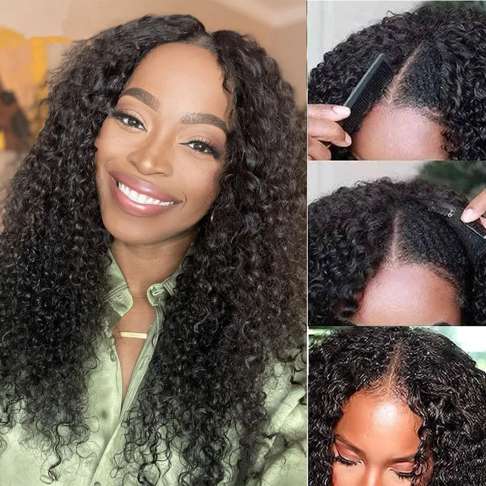 Brazilian Curly V PART Wigs Human Hair For Women Upgrade vPart Wig natural black deep curl Wigs Quick Easy Install Glueless Wig 130%density thin part