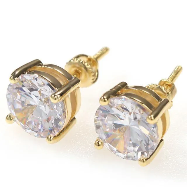 18K Gold Plated Princess Cut Solitaire Laboratory Diamond Stud Earrings Screw Back