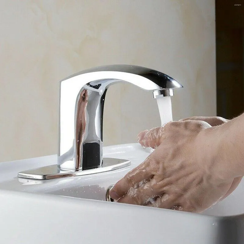 Grifo de lavabo de baño con sensor automático con placa de cubierta de  agujero, sin contacto, latón, grifo de agua de baño manos libres con  mezclador