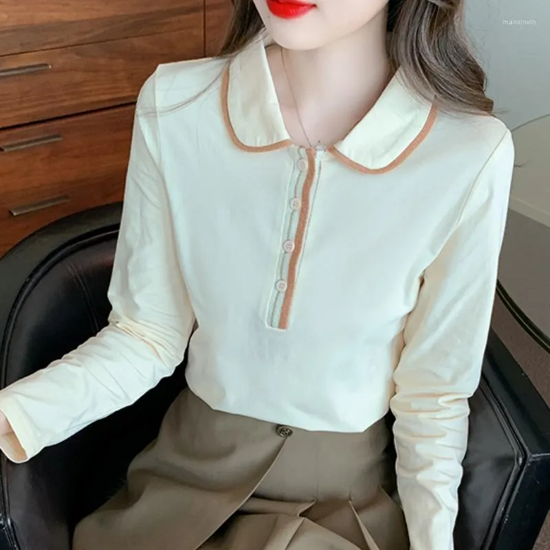 Blusas femininas queda blusas mujer moda elegante mangas compridas topos chiffon e botão sólido escritório senhoras pulôver