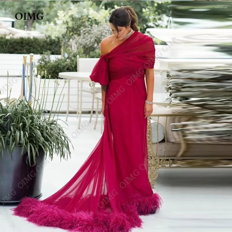 Feestjurken Donker Bordeaux Veer Avond Chiffon Prom Dress Off Schouder Vestidos Jurken Formele Gelegenheid Vrouwen 2023 Arabisch